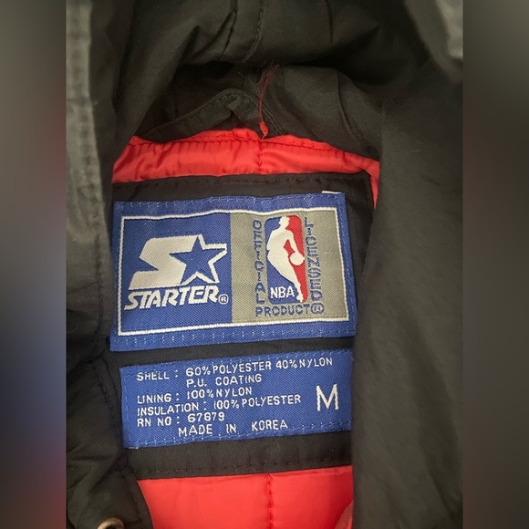 NBA CHICAGO BULLS VINTAGE STARTER Black Logo Button Full-Zip Hooded Jacket in M - Picture 3 of 8